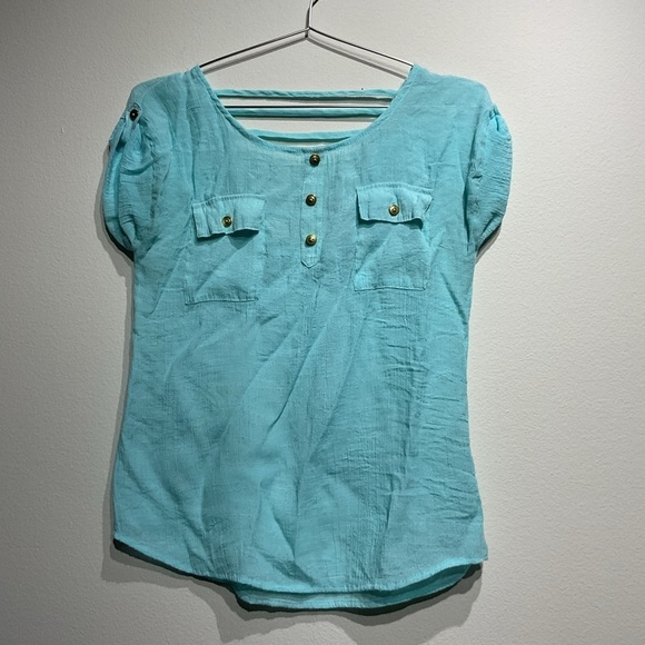Pearl Size S Lightweight Shirt Blouse Teal Color Back String Design - Picture 4 of 8